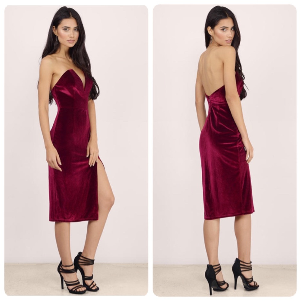 TOBI Strike A Pose Velvet Burgundy Bodycon Dress